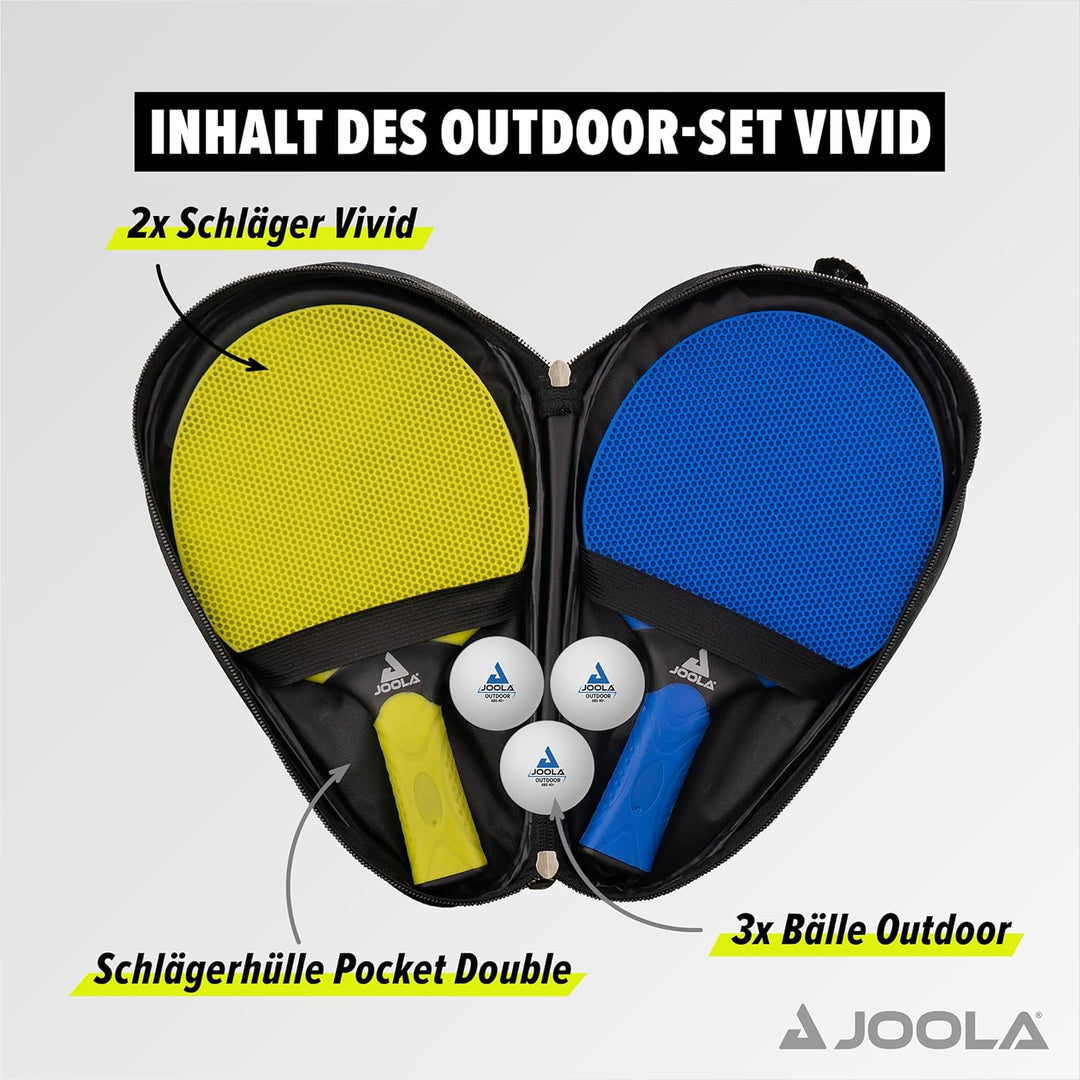JOOLA Tischtennis Set Vivid Outdoor 2 Tischtennisschläger + 3 Tischtennisbälle + Tischtennishülle, L