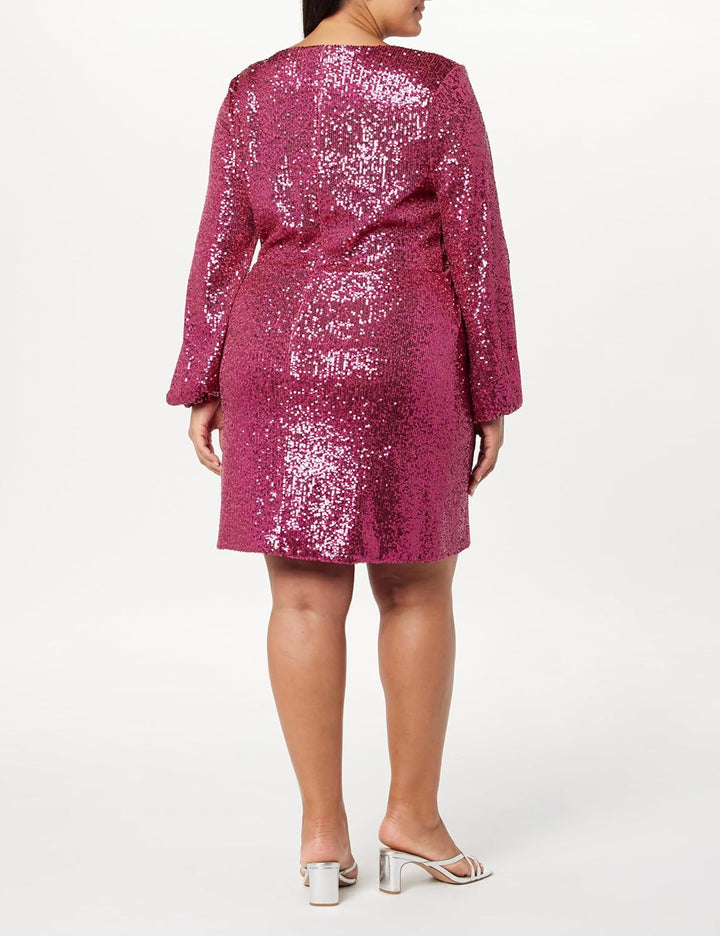 The Drop Damen Wickelkleid Helena mit Pailletten Kleider S Leuchtend Rosa, S Leuchtend Rosa
