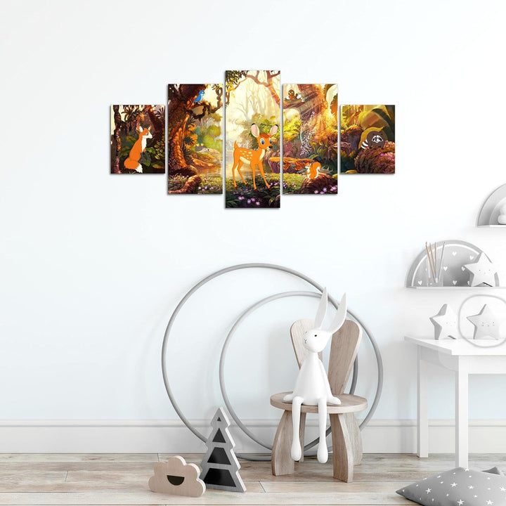 Runa Art Wandbilder Kinderzimmer Wald 5 Teilig Bild auf Vlies Leinwand Deko Babyzimmer Spielzimmer W