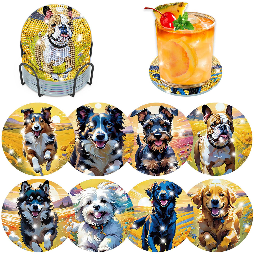 8 STK Diamond Painting Untersetzer Hund mit Halter, Diamond Painting Hund, Diamant Painting Bilder E