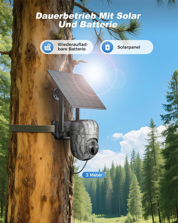 Xega 4G LTE Wildkamera Solar Akku mit SIM Karte,Überwachungskamera mit Live App Farb-Nachtsicht, 2K