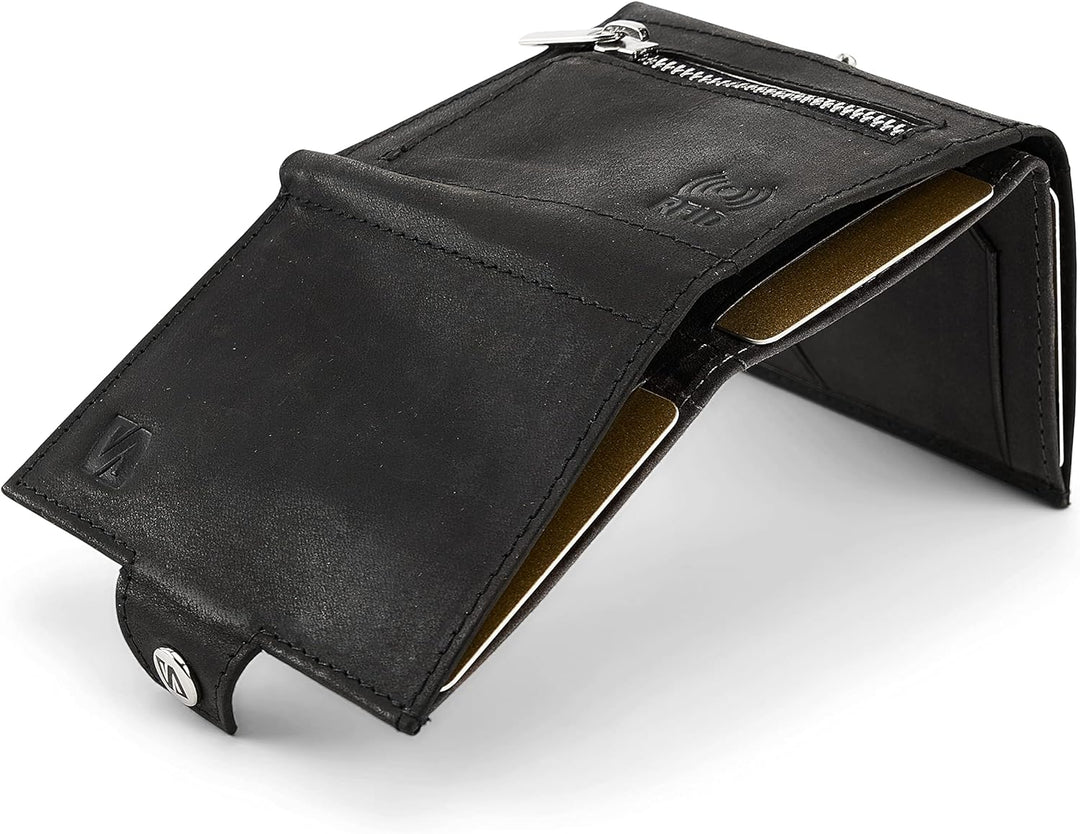 SERASAR | Leder Geldbörse Herren [Genius] mit RFID Schutz | Schwarz | Echtleder | Schein- und Münzfa