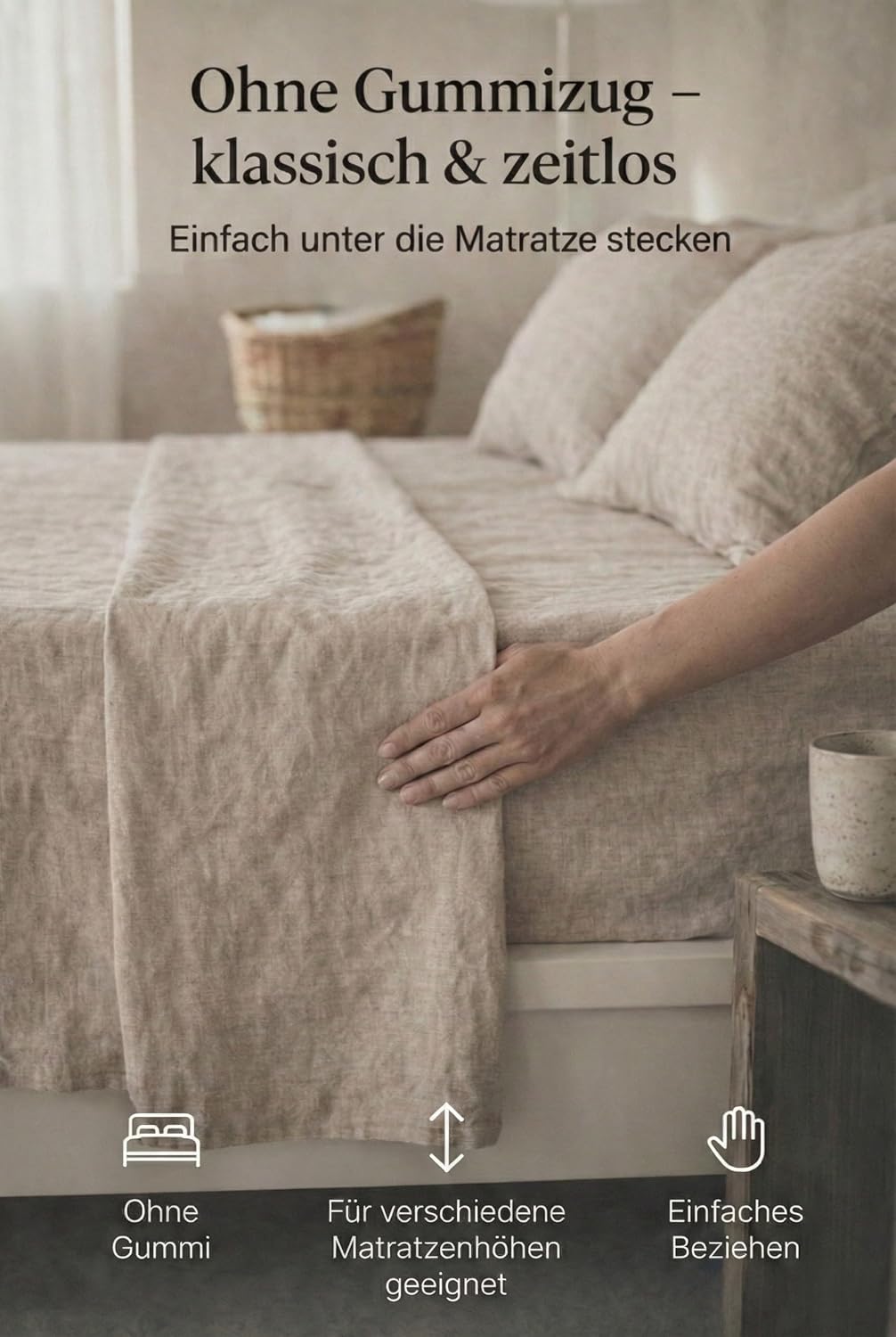 Ger3as Leinen Bettlaken ohne Gummi 100% Stonewashed Natürlich Leinen Laken Überwurf Leinen Gewaschen