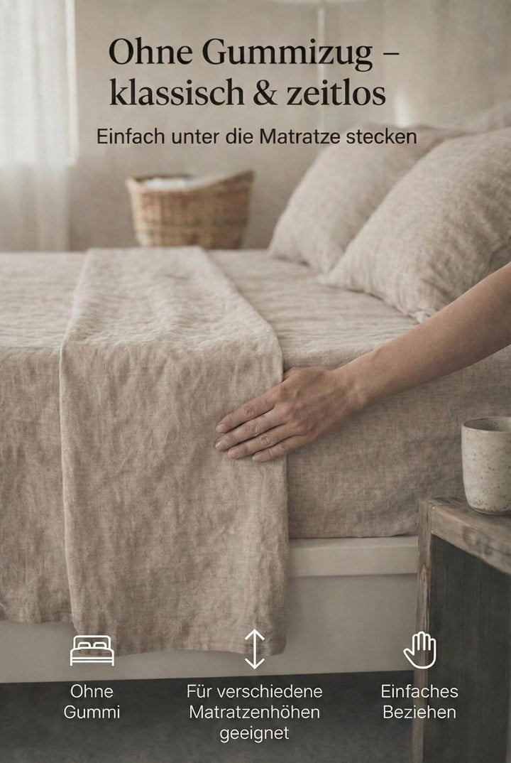 Ger3as Leinen Bettlaken ohne Gummi 100% Stonewashed Natürlich Leinen Laken Überwurf Leinen Gewaschen