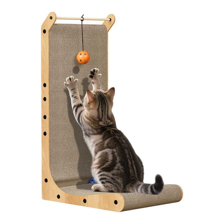 Katzenkratzer L-förmiges Katzenkratzbrett 68 cm hoch vertikaler Kratzbaum mit Ball Spielzeug Möbelsc