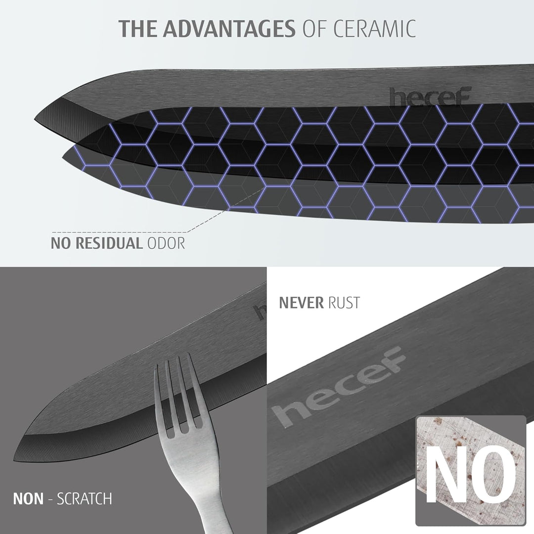 hecef Keramikmesser set 3-teilig, Scharf Küchenmesser Set Nie Eingerostet, Keramikmesser Klein mit S
