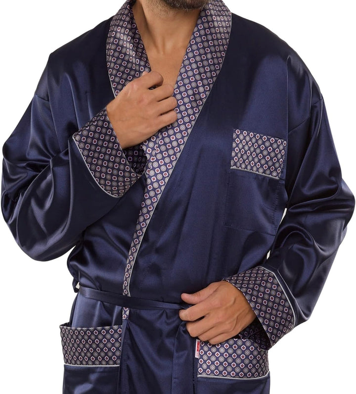 FOREX Lingerie edler und hochwertiger Satin-Bademantel Herren-Mantel im tollen Design 4XL Marine, 4X