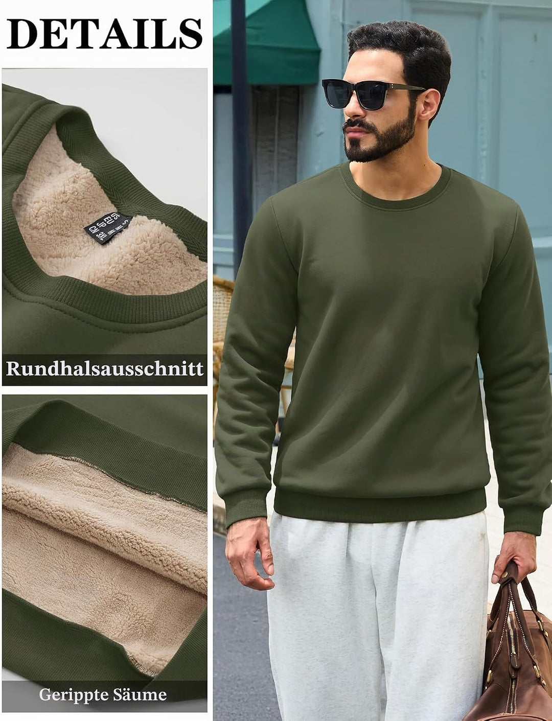 TACVASEN Herren Warme Fleece Pullover Sweatshirts Winter Langarm Shirts mit Fleecefutter S Armee Grü