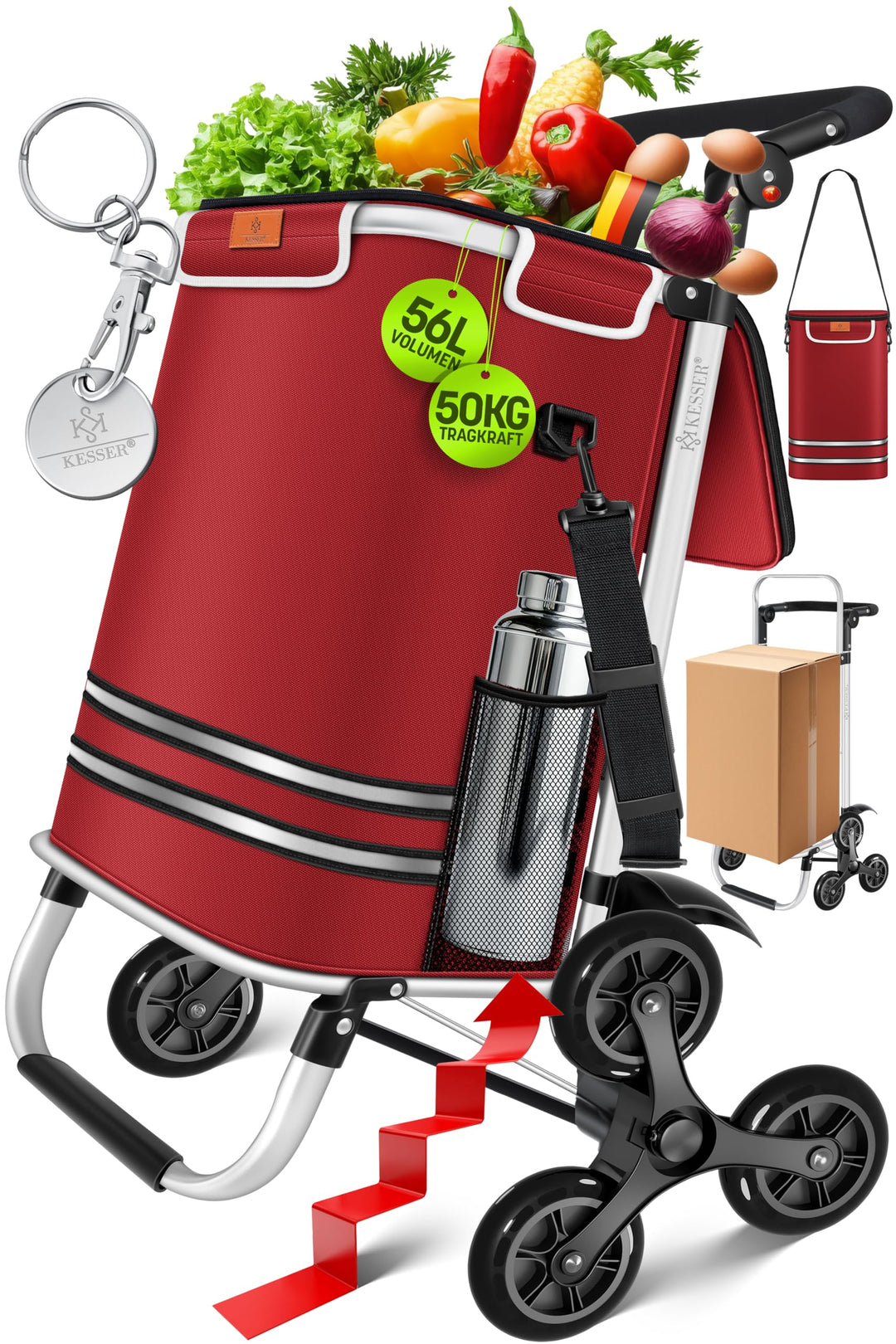 KESSER® Einkaufstrolley Treppensteiger mit Kühlfach klappbar mit 56L Kapazität und belastbar bis 50k