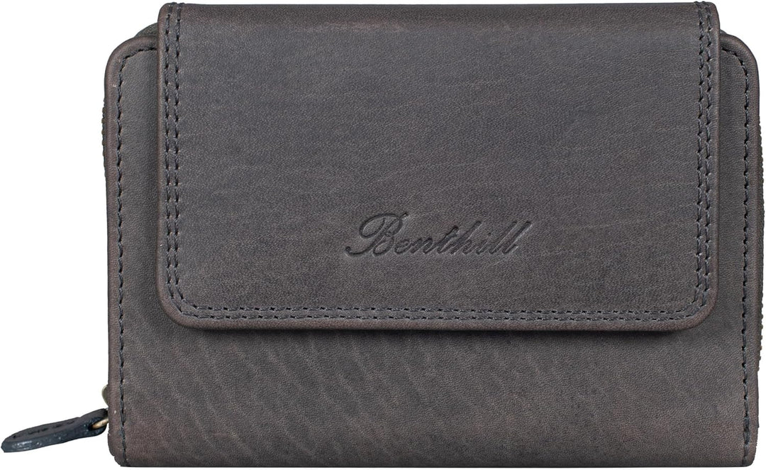 Benthill Damen Geldbörse Gross Echt Leder - Portemonnaie mit RFID Schutz - Portmonee mit vielen Kart