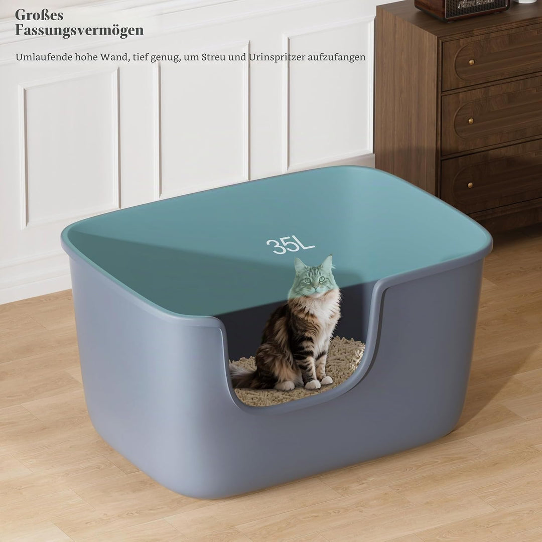 Vealind Grosse Katzenklo XXL Katzentoilette für Mehrkatzenhaushalte， 56L x 41W x 31H cm Offene Katze