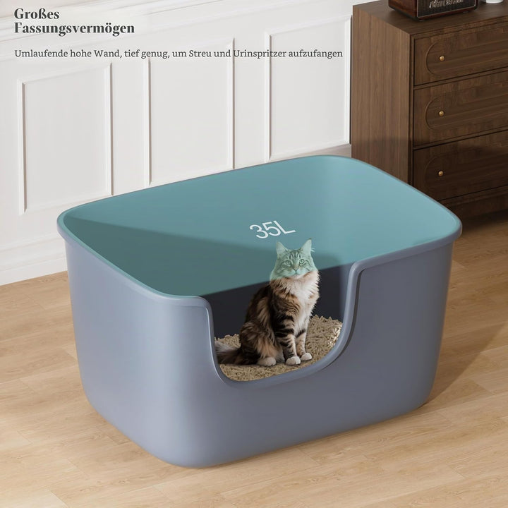 Vealind Grosse Katzenklo XXL Katzentoilette für Mehrkatzenhaushalte， 56L x 41W x 31H cm Offene Katze