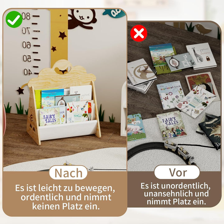 Kinder Bücherregal Holz, Montessori Bücherregal Kinder, Bücherkiste Kinder für Leseecke, Babyzimmer,