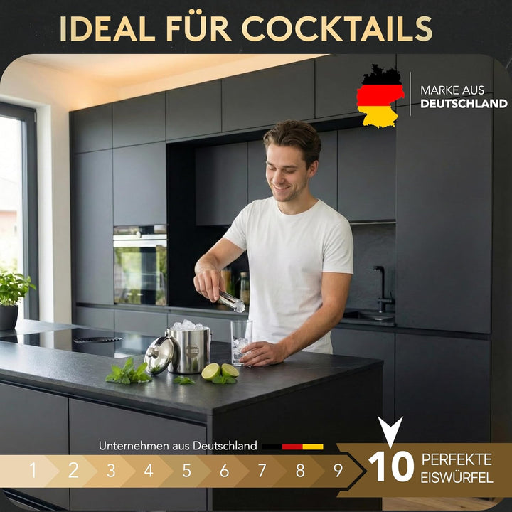 SilverRack Edelstahl Eiswürfelbehälter mit Deckel u. Zange [1,3l] - Eisbehälter für Eiswürfel perfek