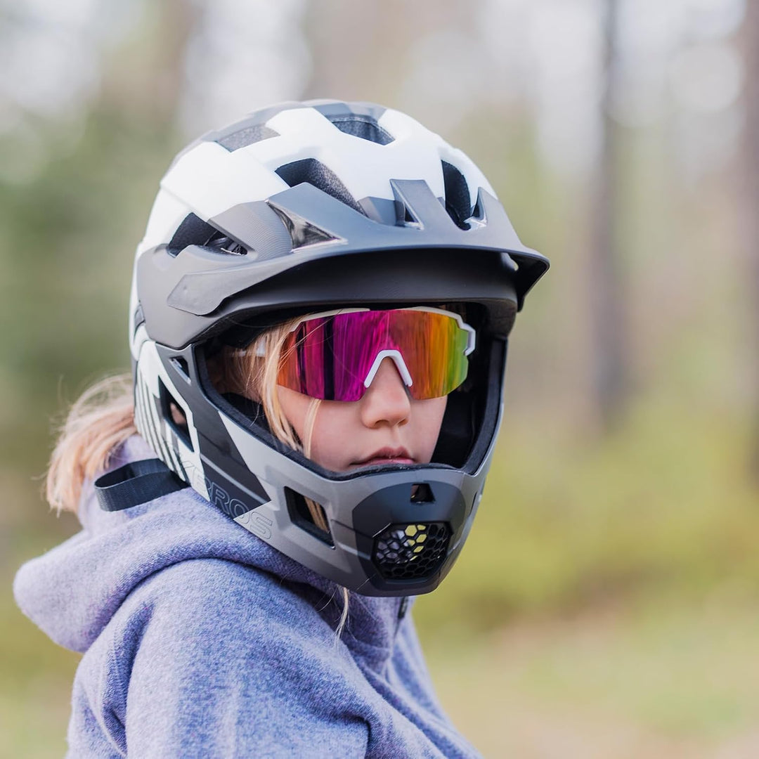 ROCKBROS Kinderhelm Integriert Fahrradhelm Kinder Jugend Fullface Helm mit Abnehmbarem Kinnschutz BM