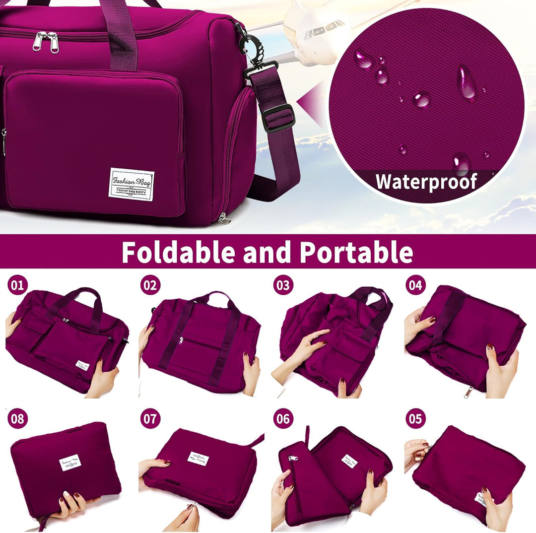 Sporttasche Damen Reisetasche mit Schuhfach und Nassfach Gross Gym Bag Faltbar Schwimmtasche Wasserd