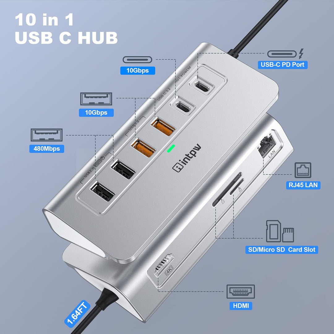 P9R PRO USB C Hub, 10-in-1 USB C Docking Station mit 1Gbps Ethernet, 4K@60Hz HDMI, 10Gbps 2 Type-A/C