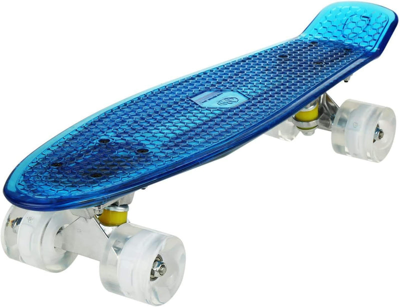 WeSkate Ywhb-35 Skateboard Deck mit LED und USB Deck in Blau mit LED / Rollen in Weiss mit LED, Deck