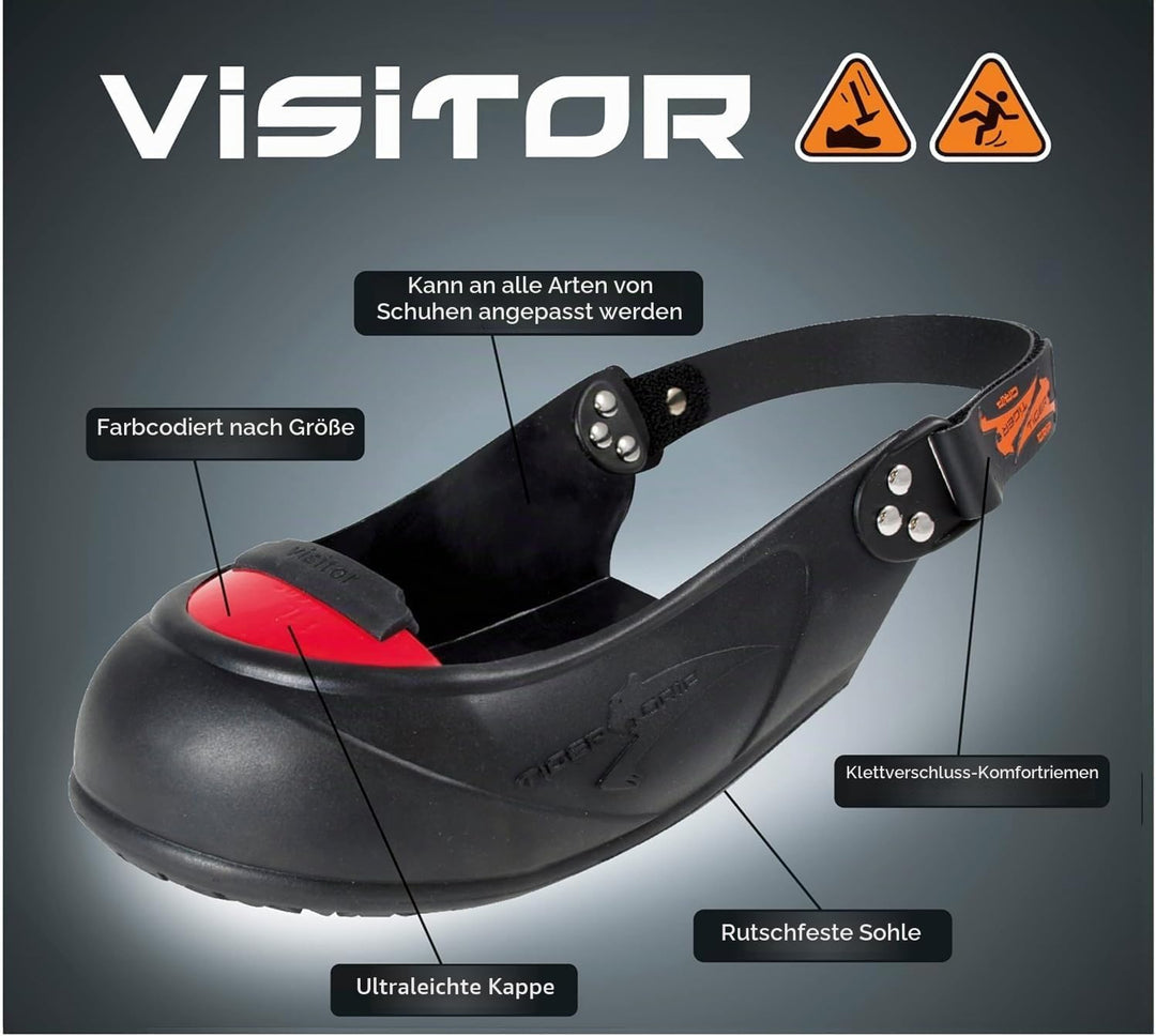 Tiger-Grip VISITOR Sicherheits-Überschuh, schwarz, medium/large (39-43, rot), Schutzkappe, rutschfes
