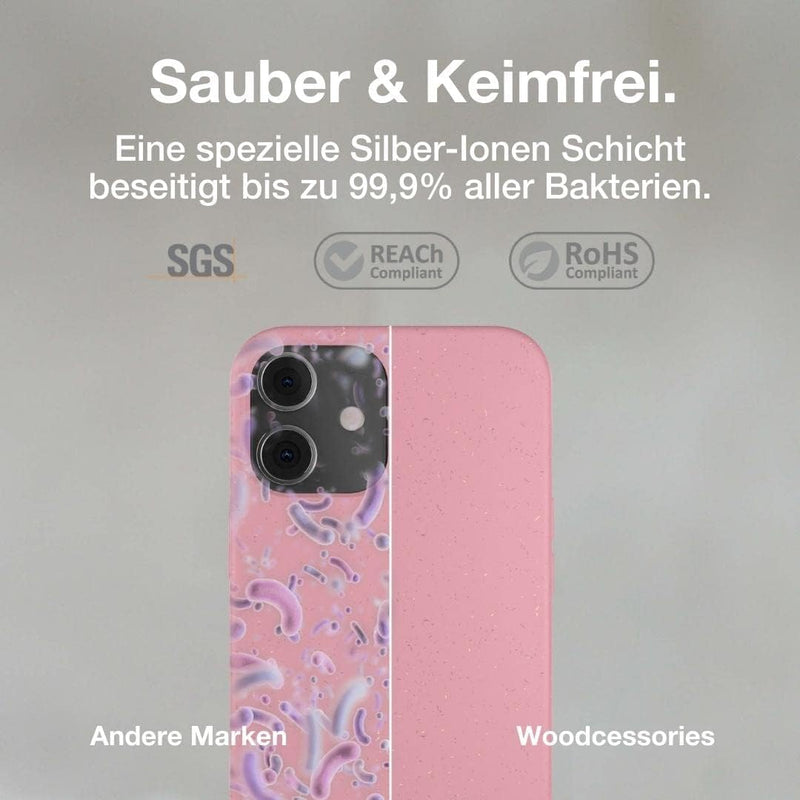 Woodcessories - Antibakterielle Bio Hülle kompatibel mit iPhone 12 Mini Hülle pink - Plastikfrei, na