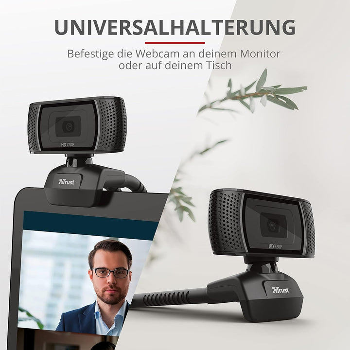 Trust Trino HD Webcam mit Mikrofon, 1280 x 720, 30 FPS, PC Kamera mit Flexibler Ständer und Automati