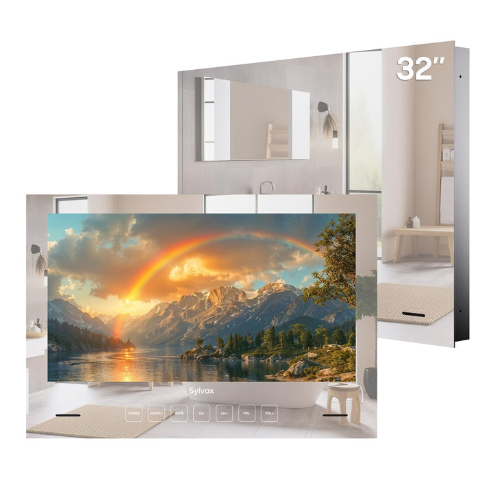SYLVOX Spiegel Fernseher für Bad 32 Zoll, Wasserdichter IP66 Google TV 1080P | 60Hz| Hotspot &amp; WiFi