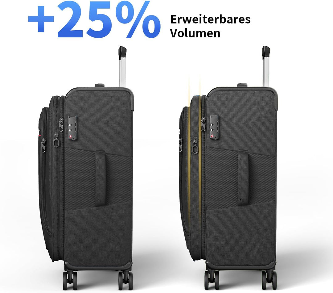 Weichschalenkoffer gross 82x48x30cm erweiterbar - Stoffkoffer Trolley wasserfest, Reisekoffer mit 4
