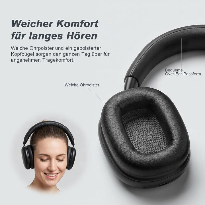 Over Ear Kopfhörer Bluetooth mit magnetischen Ohrpolstern | 80H Akku, 2 Extra-Sets Ohrpolster, mit M