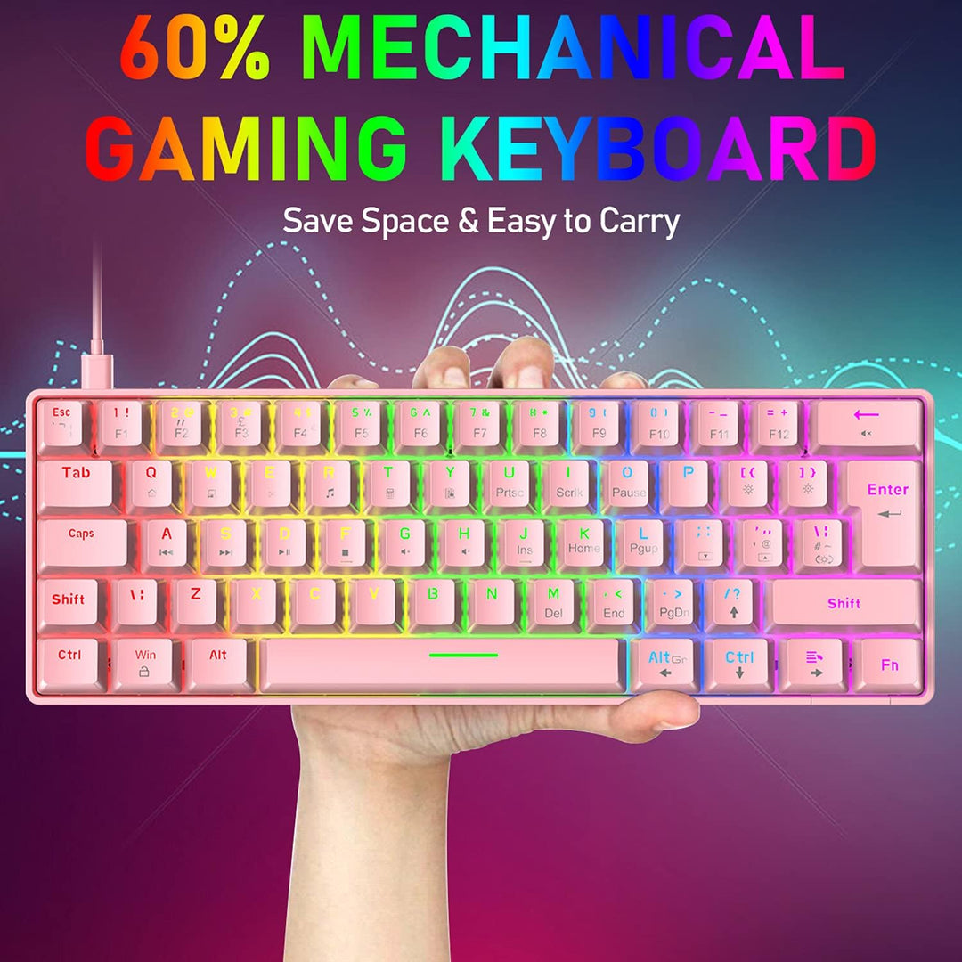 Mini 60% Gaming-Tastatur Kabelgebundene mechanische Keyboard, Kompakte Tragbare 62 Tasten, UK-Layout