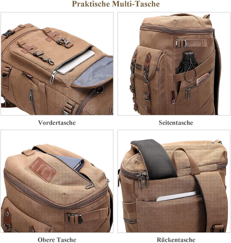 WITZMAN Vintage Canvas Rucksack Gross Reiserucksack Herren Convertible Reisetasche Laptop Rucksack W