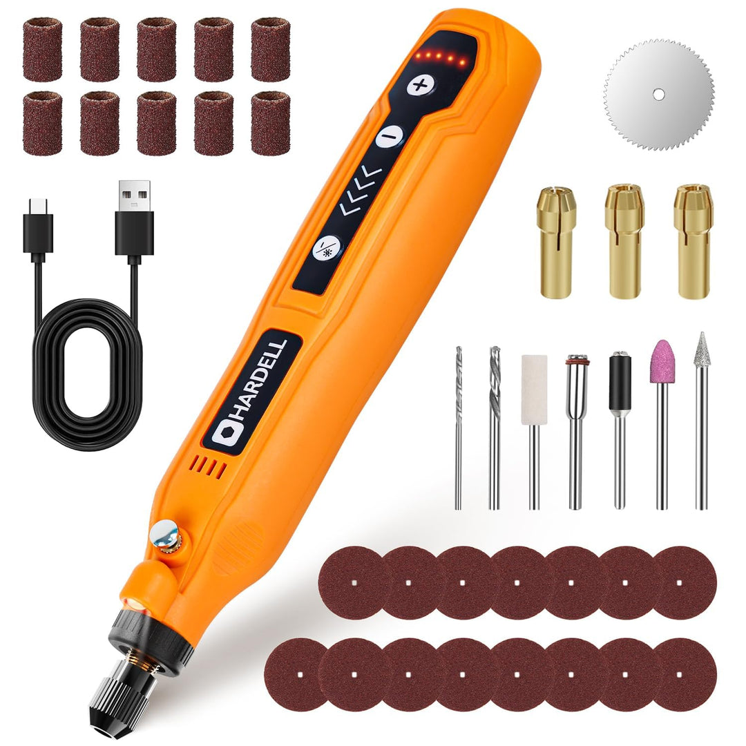 HARDELL Mini Schleifer Set, Elektrisches Multifunktionswerkzeug mit 10 Schleifhülsen, 15 Schleifsche