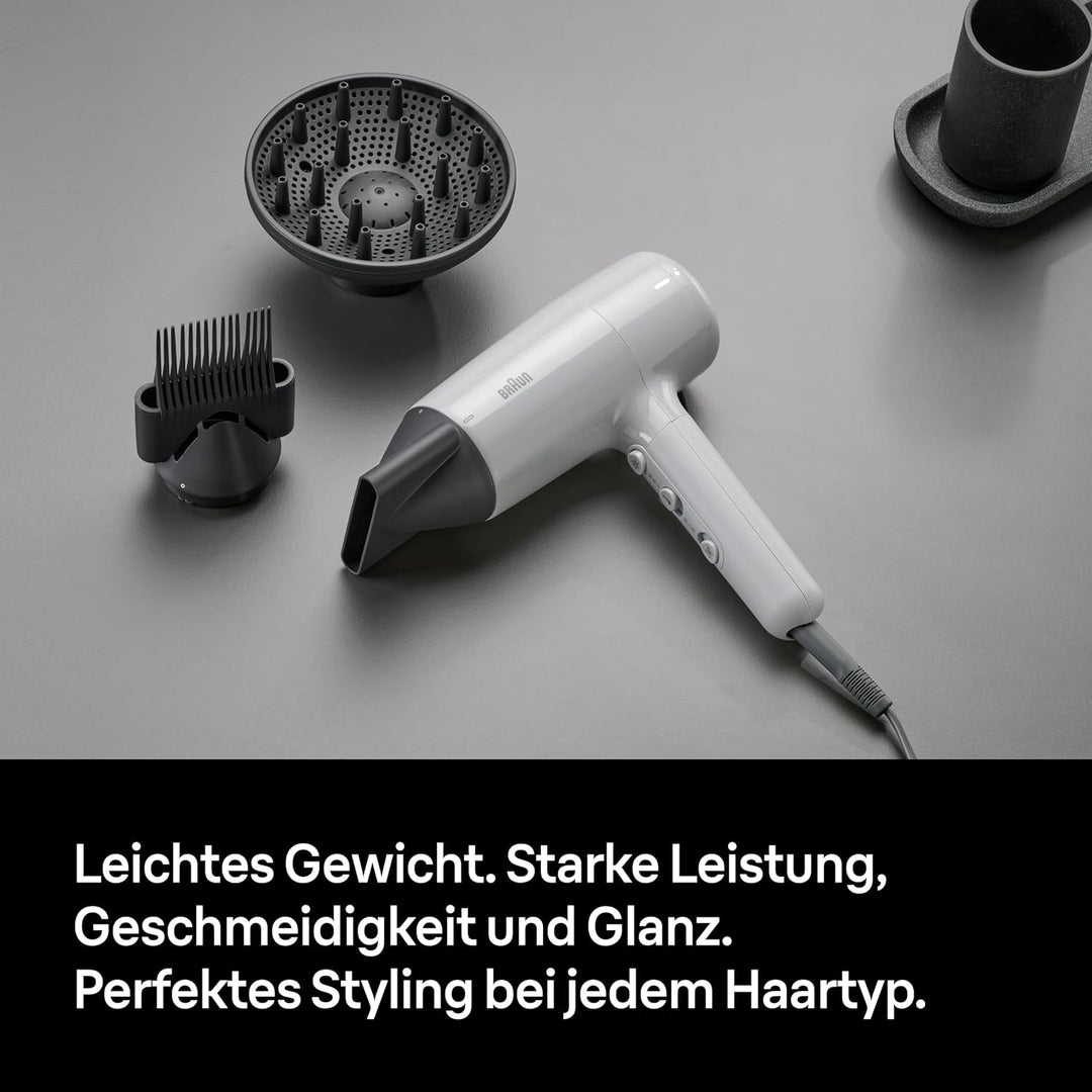 Braun Haartrockner HD2.35 – Leichter Haartrockner mit Diffusor, Glättkamm und Stylingdüse für alle H
