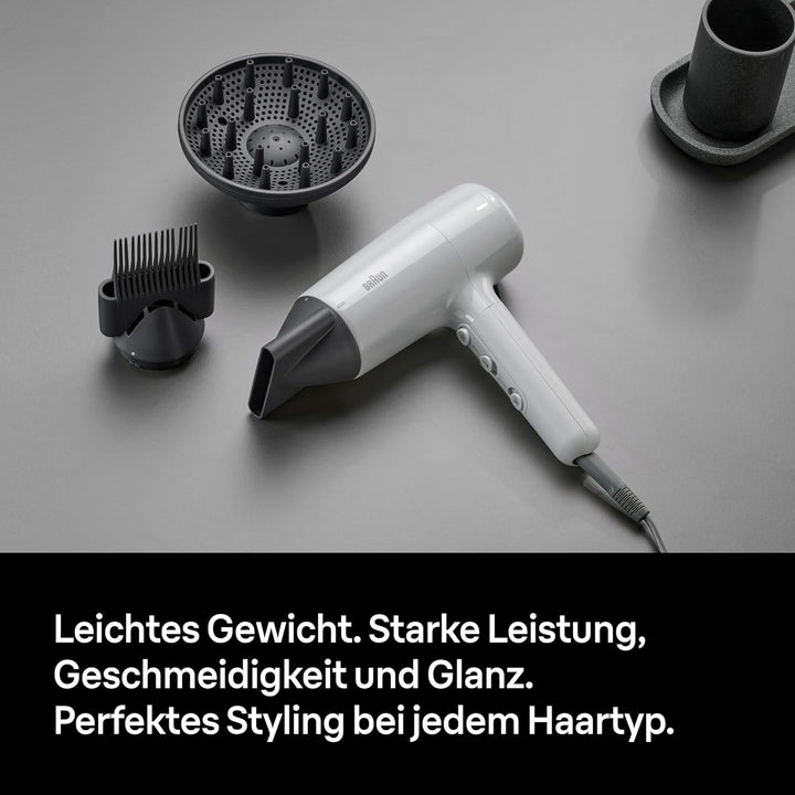 Braun Haartrockner HD2.35 – Leichter Haartrockner mit Diffusor, Glättkamm und Stylingdüse für alle H