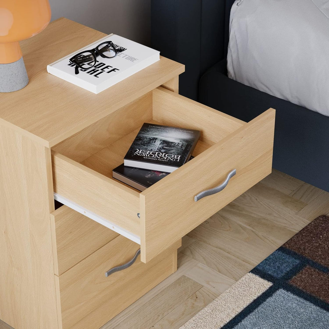 Vida Designs Kiefer Nachttisch Kommode, 3 Schubladen mit Metall Griffe & Läufer, Einzigartige Anti-B