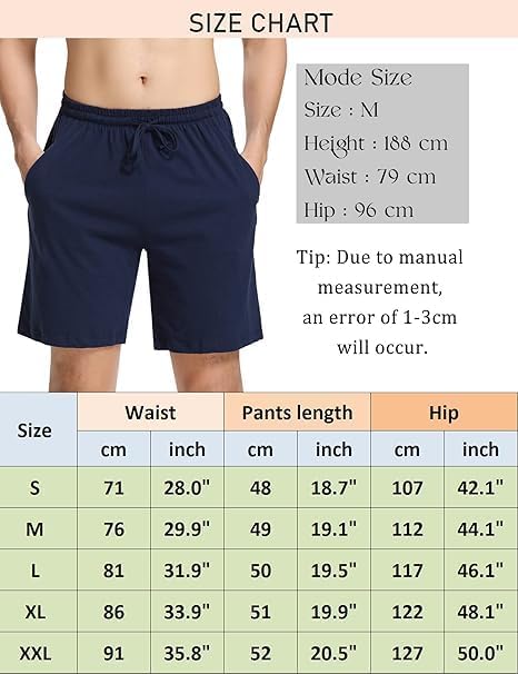 Aseniza Herren Schlafanzughose Kurz Baumwolle Bermuda Schlafshorts Pyjamahose Shorty Sommer Sleephos