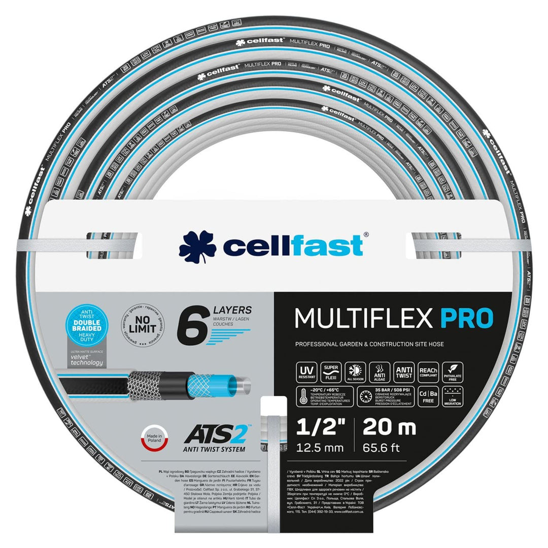 Cellfast Gartenschlauch MULTIFLEX PRO, Strapazierfähig, 6-lagig, Trikotgeflecht ATS2, UV und Algenbe