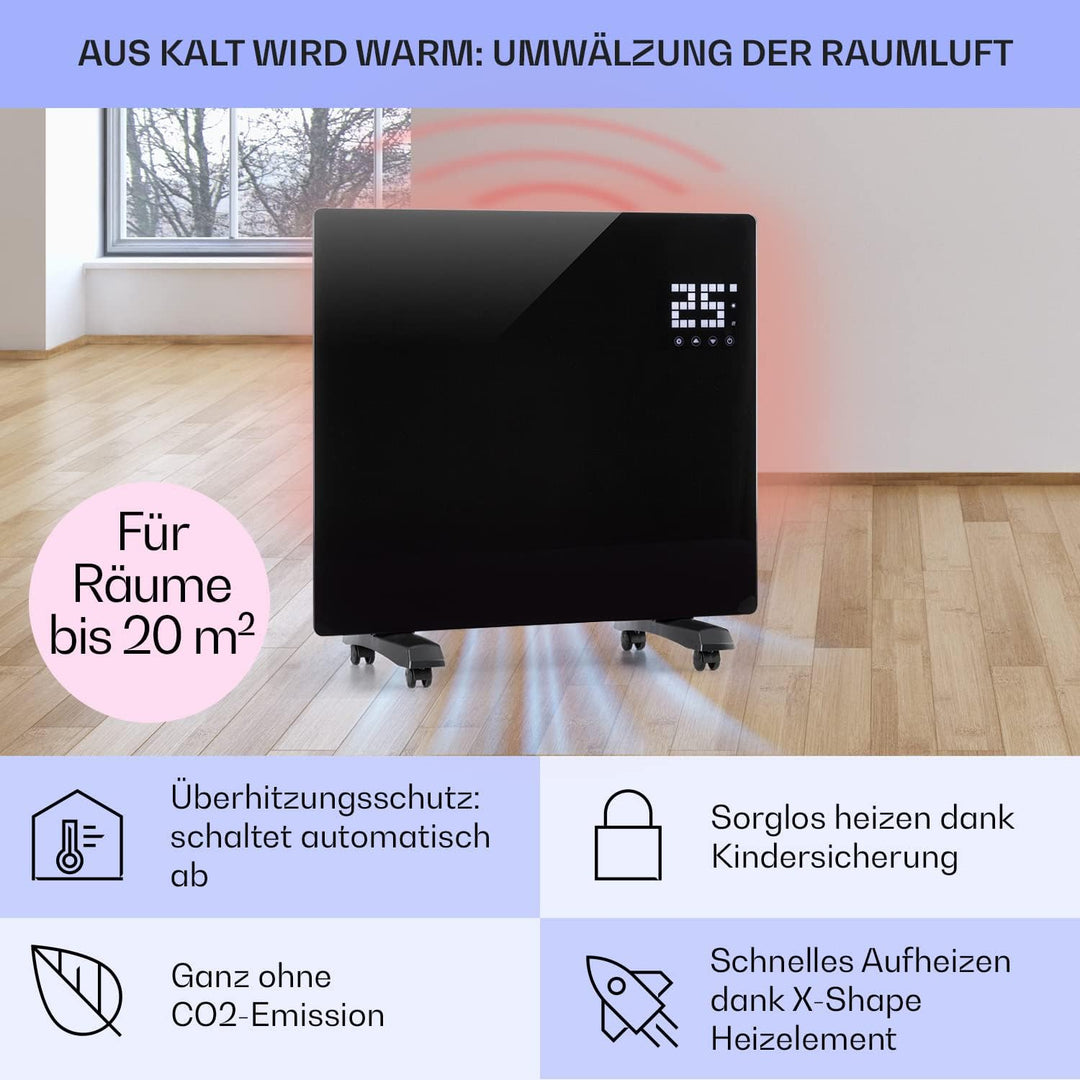 Klarstein Elektroheizung, Konvektor-Heizung mit Bodenrollen, Mobile Energiesparend, Leise , Standger