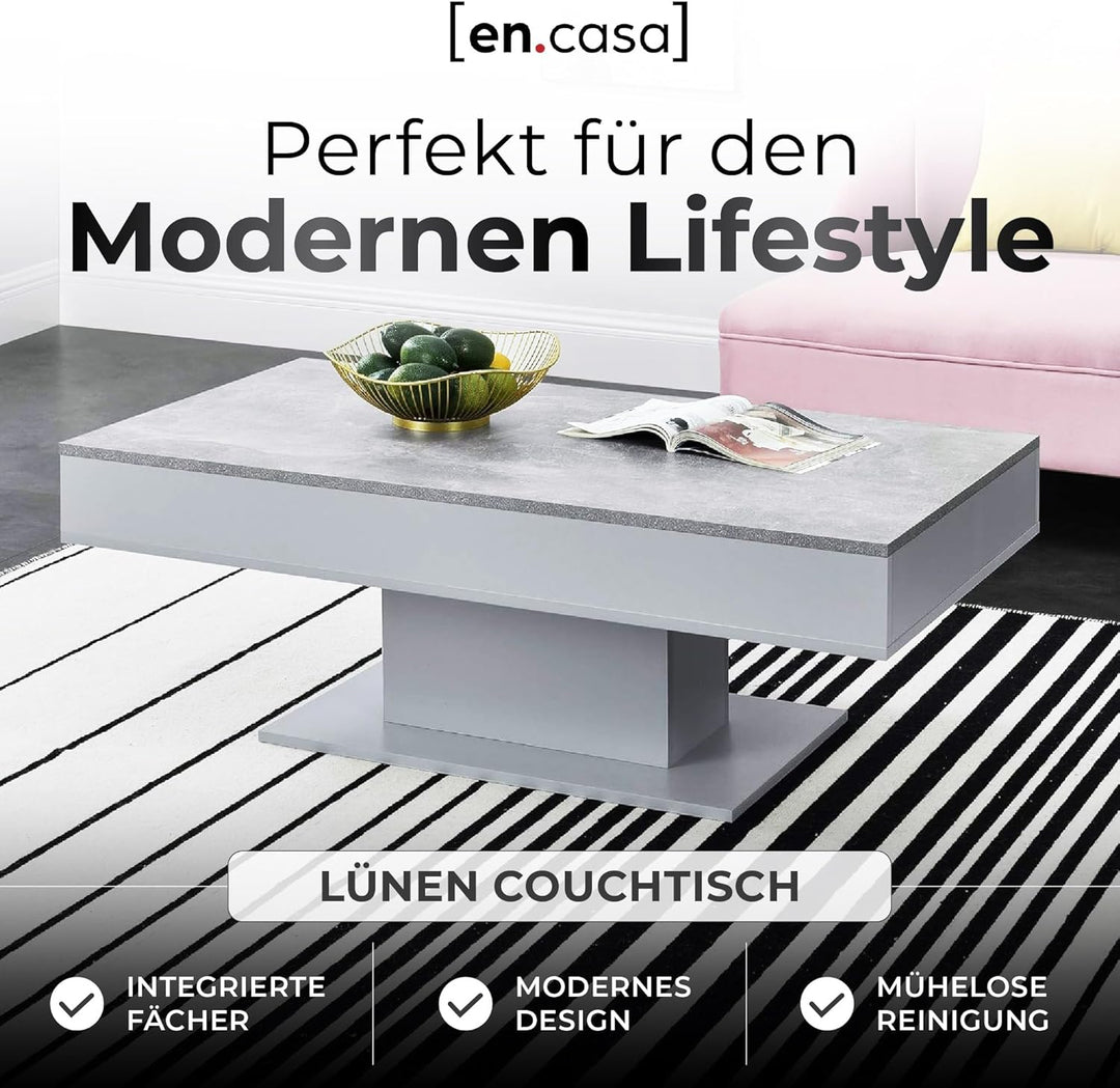 [en.casa] Couchtisch mit 2 Staufächern unter Schiebeplatte Wohnzimmertisch mit Truhefunktion Kaffeet