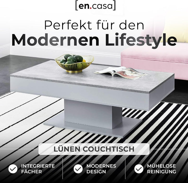 [en.casa] Couchtisch mit 2 Staufächern unter Schiebeplatte Wohnzimmertisch mit Truhefunktion Kaffeet