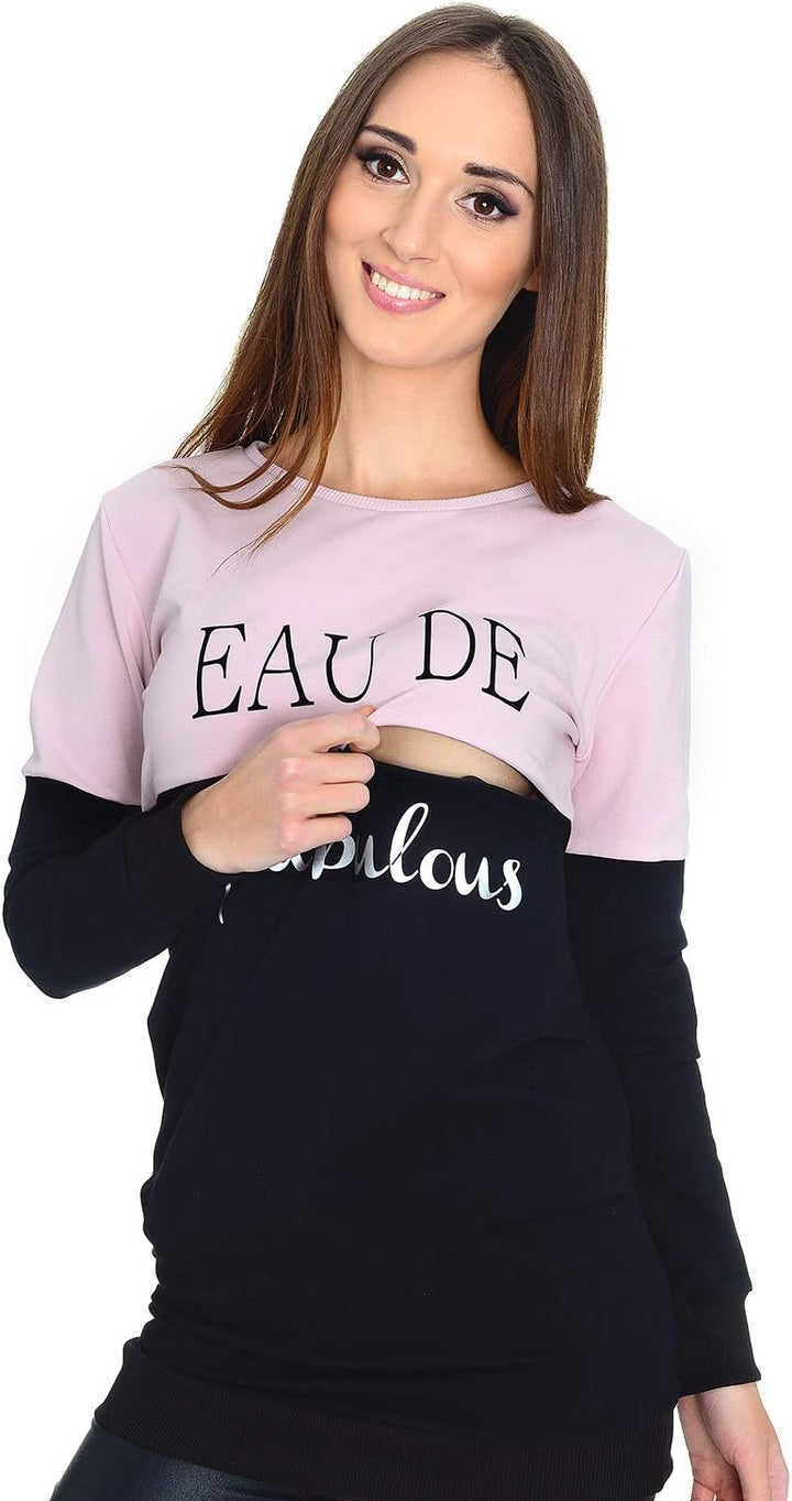 Mija - 2 in1 Fabulous Stillpullover & Umstandspullover Still Sweatshirt 9086 XL Schwarz / Hellrosa,