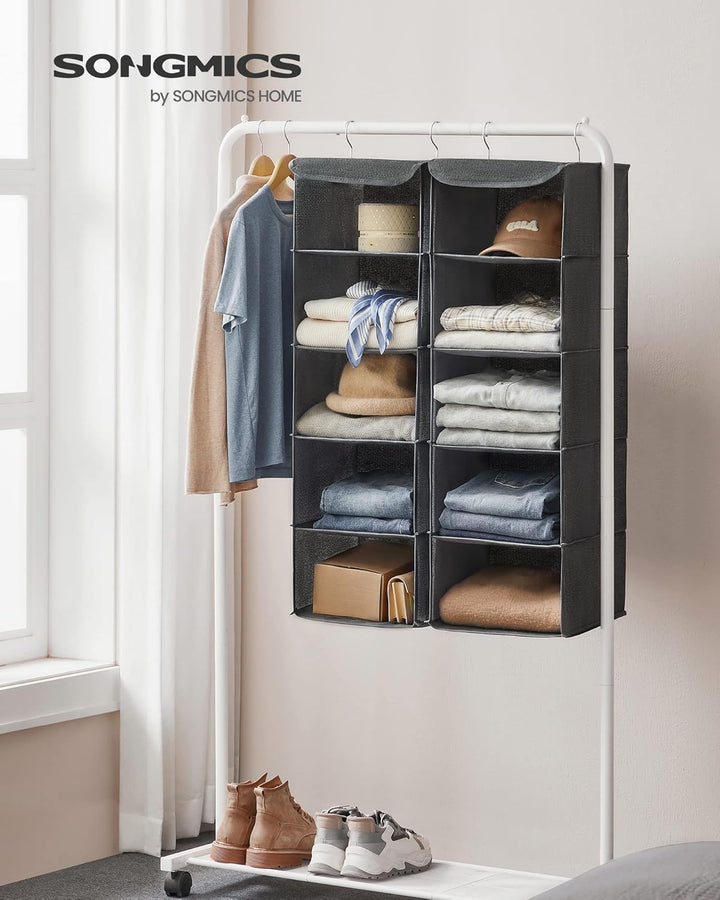 SONGMICS Hängeorganizer, 2er Set, Schrank-Organizer, Hängeregal, Hängeaufbewahrung, faltbar und plat