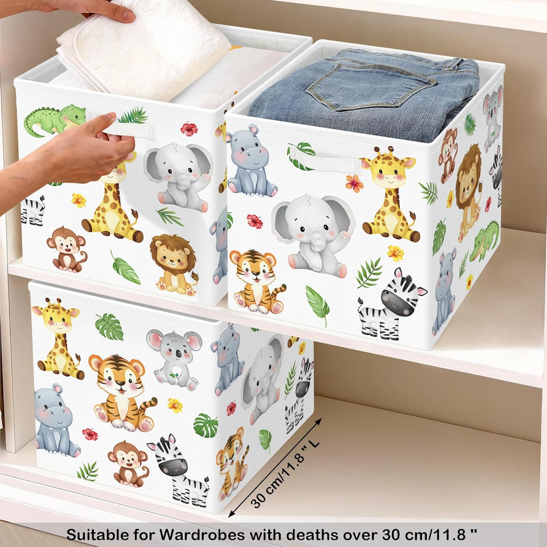 30cm Aufbewahrungsbox 3 Stück Waldtiere Aufbewahrungskorb Kinder Faltbar Löwe Giraffe Elefant Aufbew