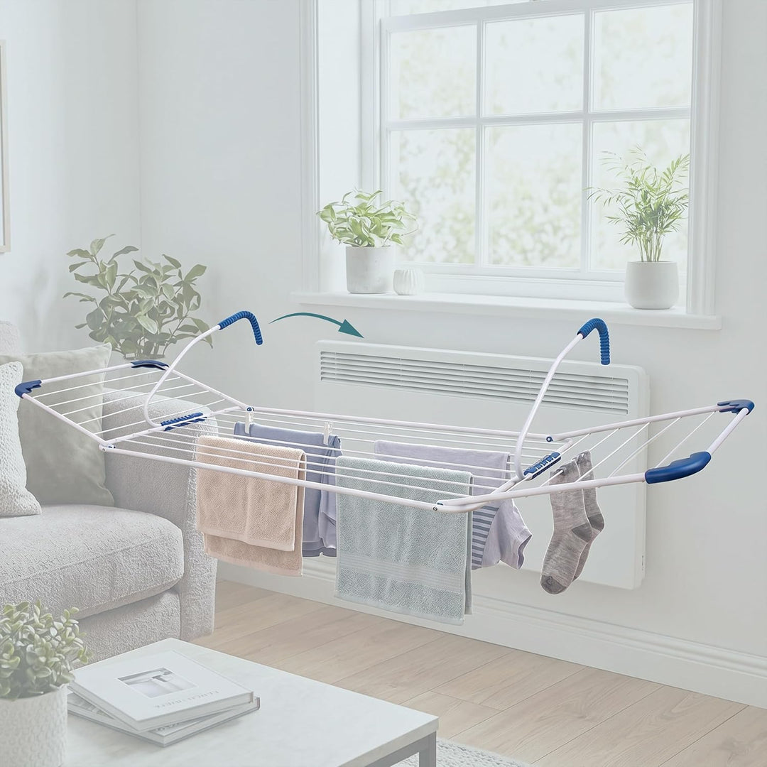 Relaxdays Wäscheständer Heizung, 15 m Trockenlänge, zum Einhängen, Balkon &amp; Heizkörper, Stahl, Wäsch