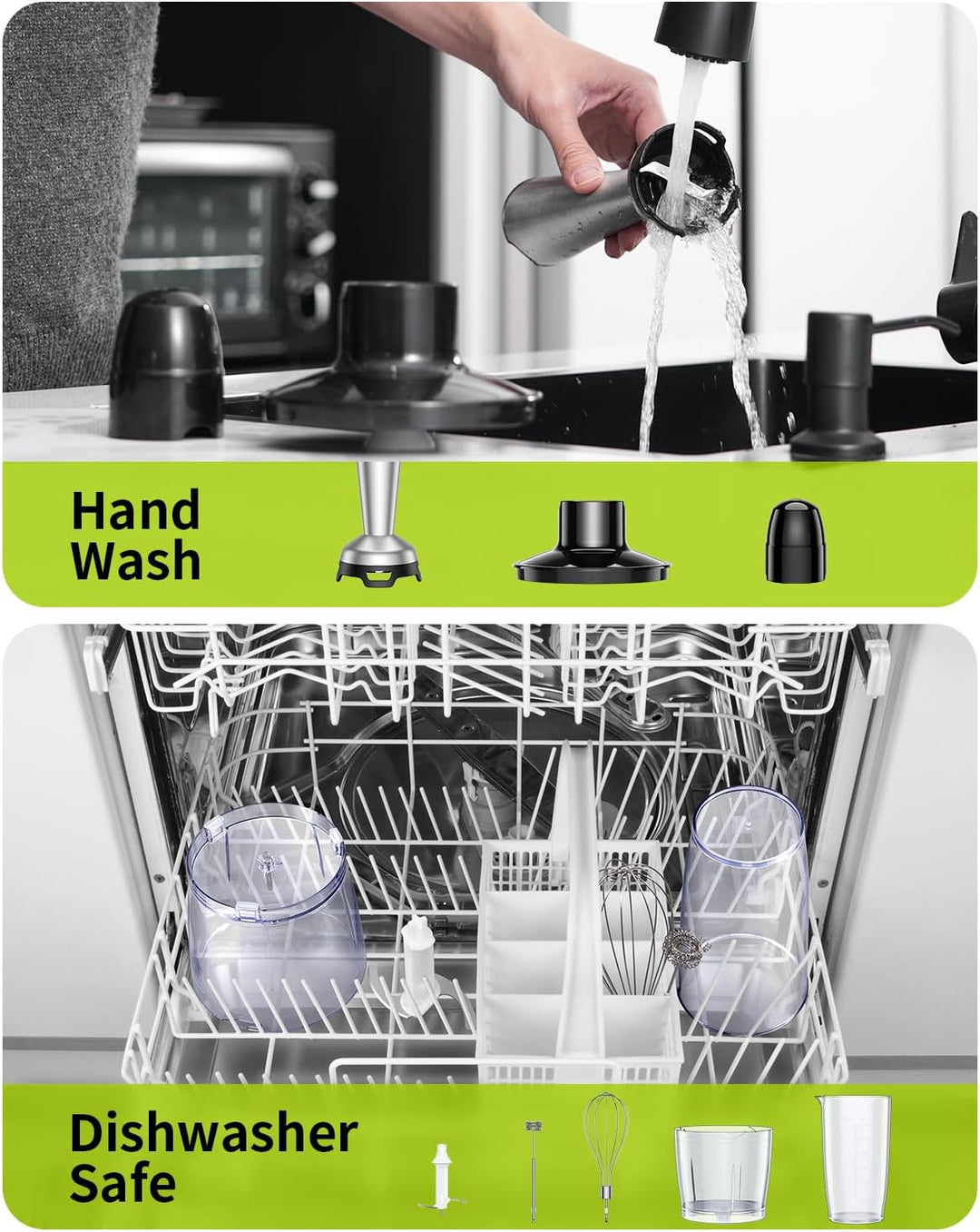 GDOR 1100W Pürierstab, 5 In 1 Stabmixer Edelstahl, Stufenlos Geschwindigkeitseinstellung Hand Blende
