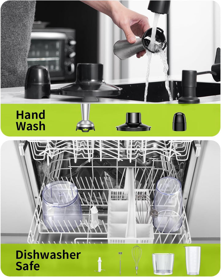 GDOR 1100W Pürierstab, 5 In 1 Stabmixer Edelstahl, Stufenlos Geschwindigkeitseinstellung Hand Blende