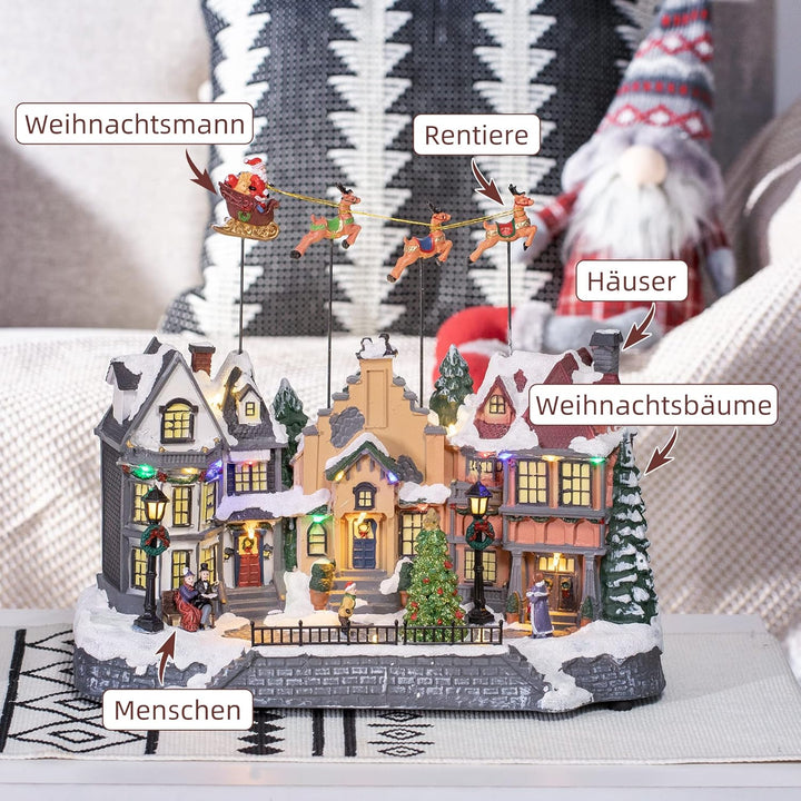 HOMCOM Weihnachtsdorf Weihnachtsdeko mit LED Tischdeko Weihnachtsstadt Winterlandschaft Winterdorf m