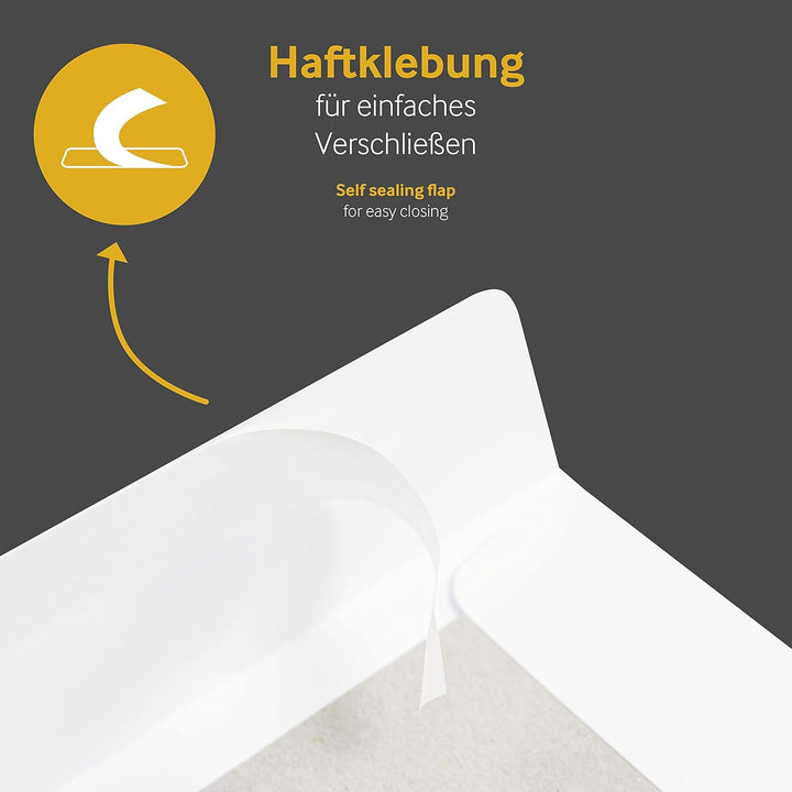 Papprückwandtaschen, Versandtaschen, C4, 229 x 324 mm, weiss, 100 Stück, ohne Fenster, Haftklebung m