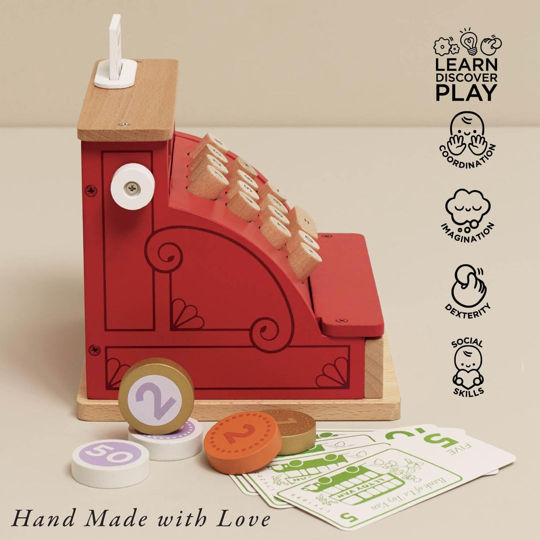 Le Toy Van – Honeybake Rollenspiel Kasse aus Holz mit Kassenbeleg, Kassenschublade und Spielgeld | I