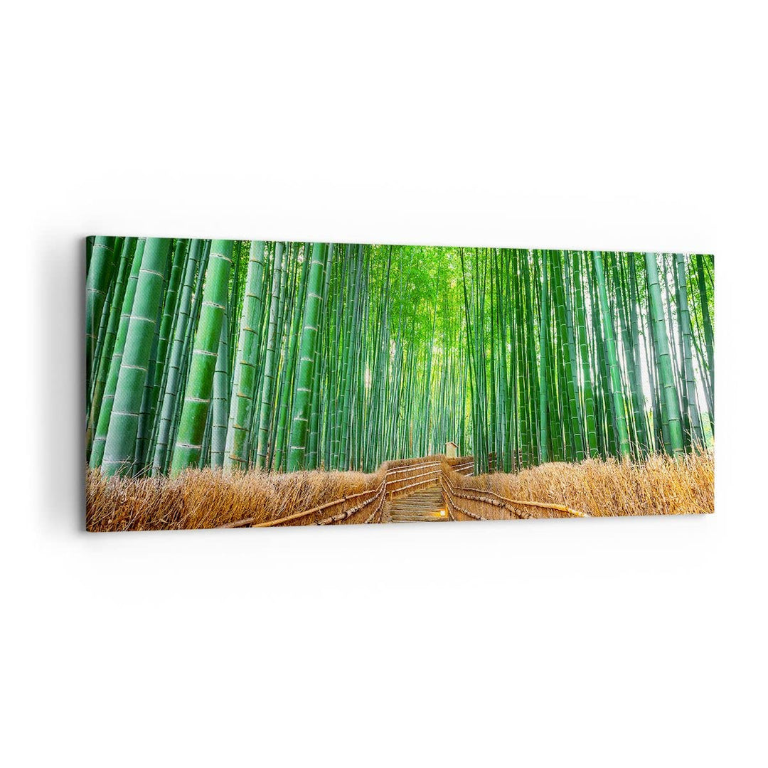 Panorama Bilder auf Leinwand 100x40cm Leinwandbild mit Rahmen Bambus Pflanze Gross Wanddeko Bild Sch