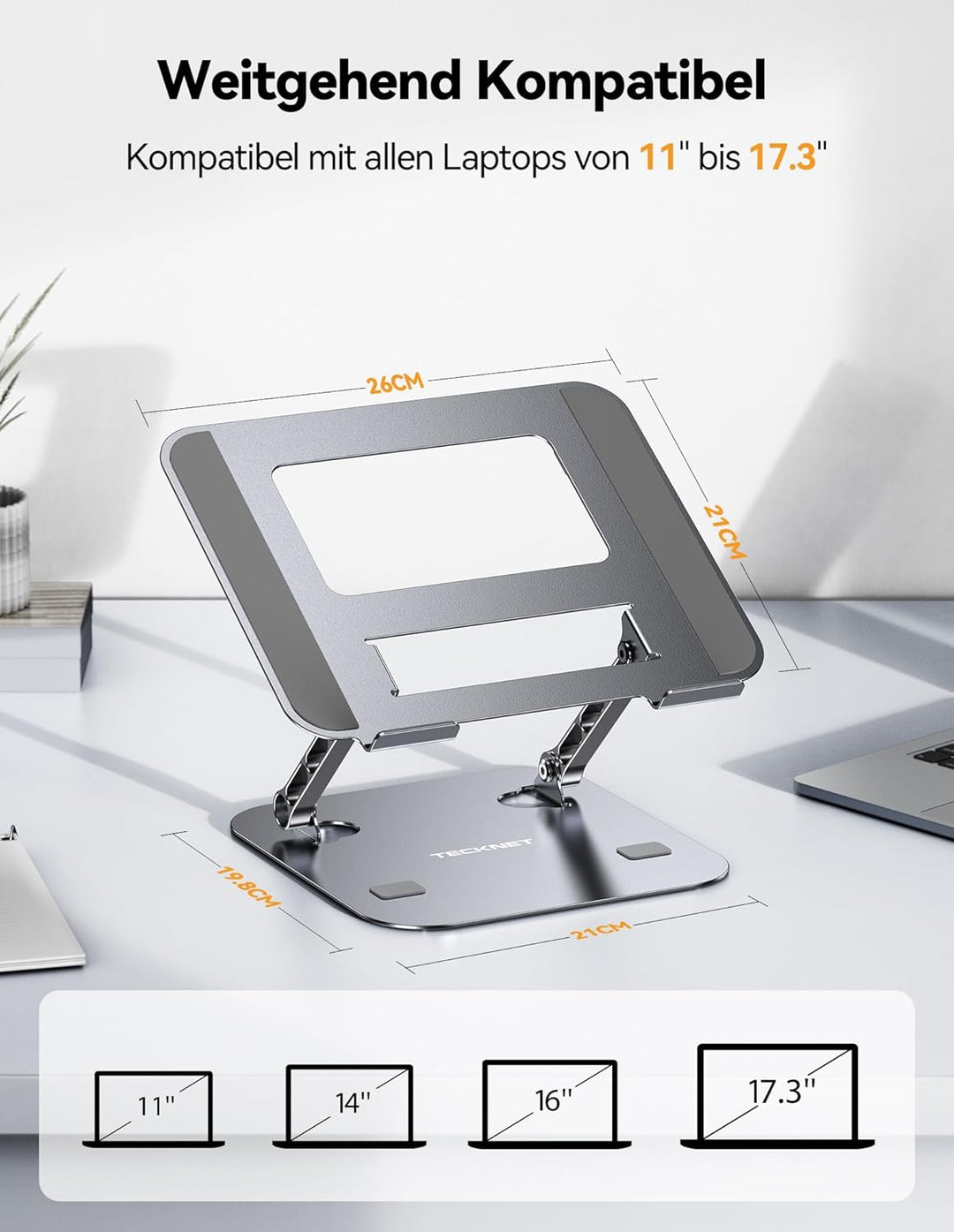 TECKNET Laptop Ständer Höhenverstellbarer,Ergonomischer Laptopständer Faltbarer Tragbarer Belüfteter
